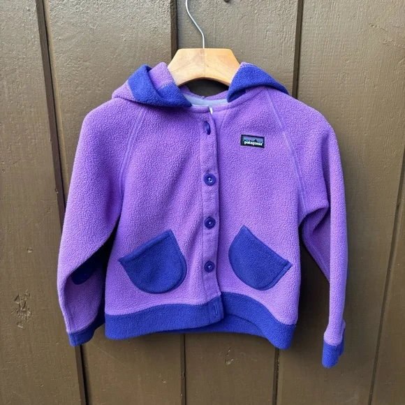 Patagonia Purple Fleece Elf Hood Jacket Elbow Patches Size 3T Baby Toddler - Picture 2 of 10
